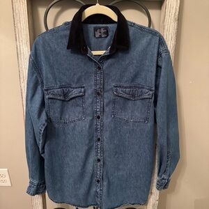 Solutions Original Denim Shirt Jacket Velvet Collar‎ Workwear Small